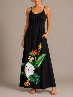 Jade Fashions Hawaiian Tropical Floral Maxi Dress M NWT | Orig $70